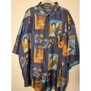 Bruno Italy Silk Shirt Vintage Men's XL Abstract Casual Button Up Short Sleeve